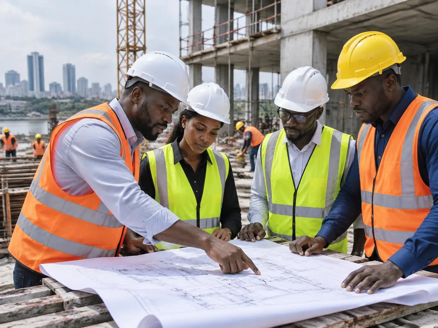 Équipe Mobrou étudiant les plans d’un chantier